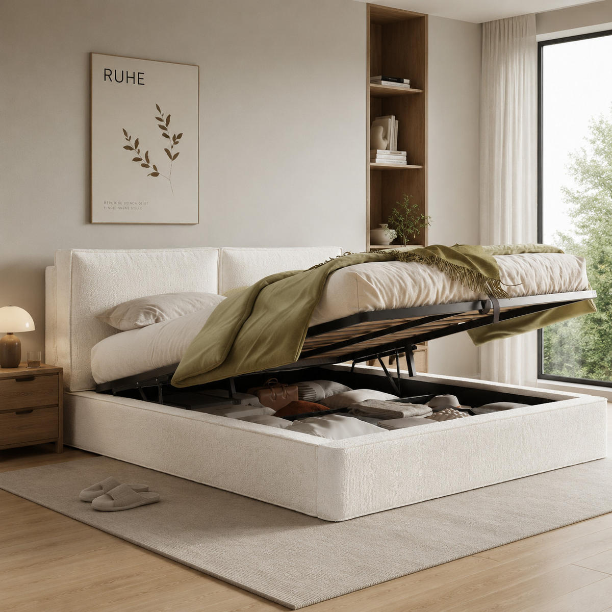 POLSTERBETT 180/200 cm DE-32767 mit Hydraulik Beige - Beige, Holzwerkstoff (180/200cm) - ComfortXL