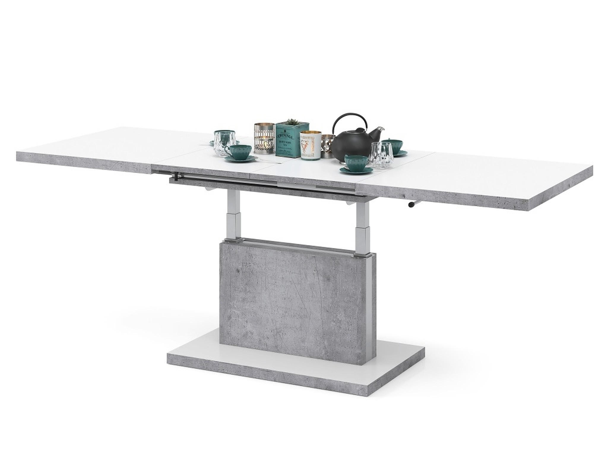 COUCHTISCH rechteckig Weiß matt Beton ausziehbar höhenverstellbar - Hellgrau/Weiß, Holzwerkstoff (70/120/56cm) - designimpex