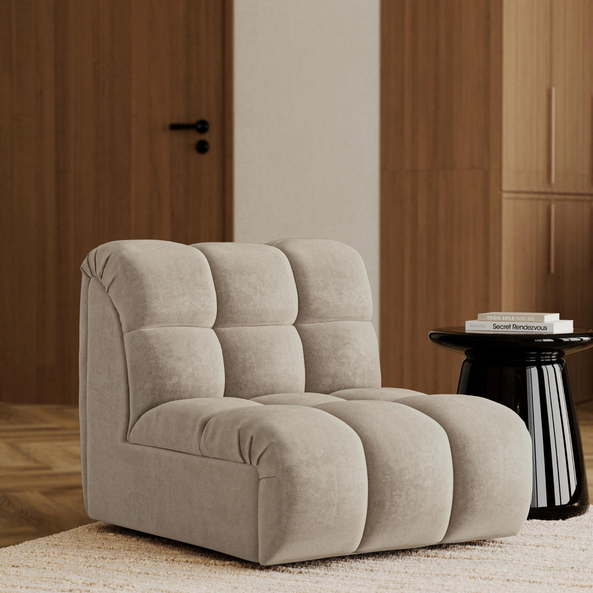MODULARER Drehsessel SEVEN Samt Taupe 81cm - Taupe, Textil (81/77/98cm) - Premium Interiors