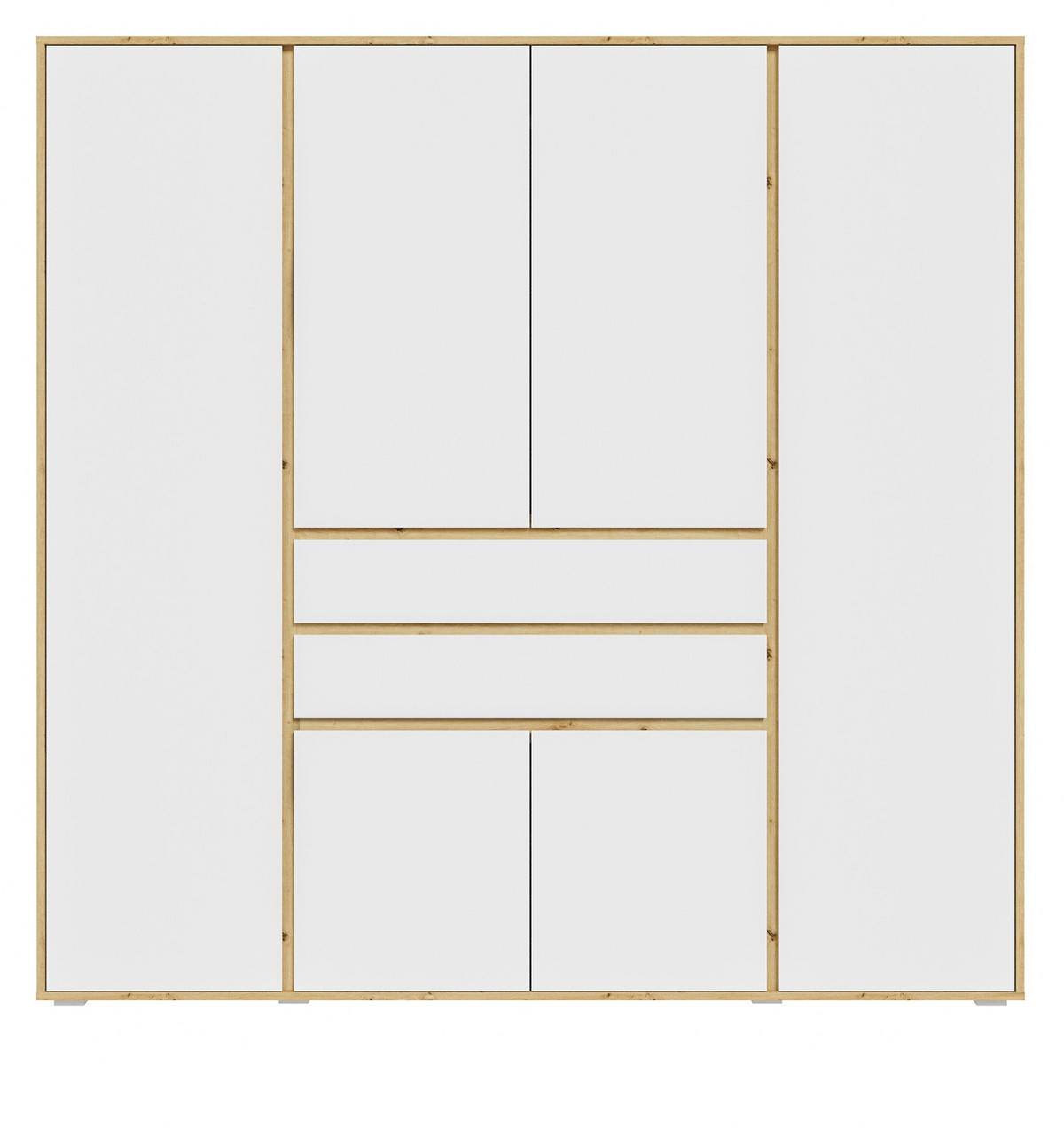 KLEIDERSCHRANK weiß, Eiche Artsian 197 x 194 cm, Drehtürenschrank 6-türig - Silberfarben/Weiß, Holzwerkstoff/Kunststoff (197/194/56cm) - Inn.Furn