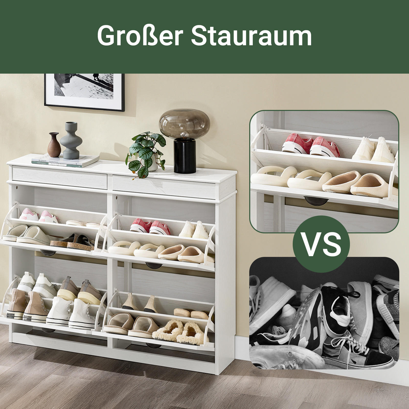 SCHUHSCHRANK Weiß - Weiß, Holzwerkstoff (103/82/23cm) - SoBuy