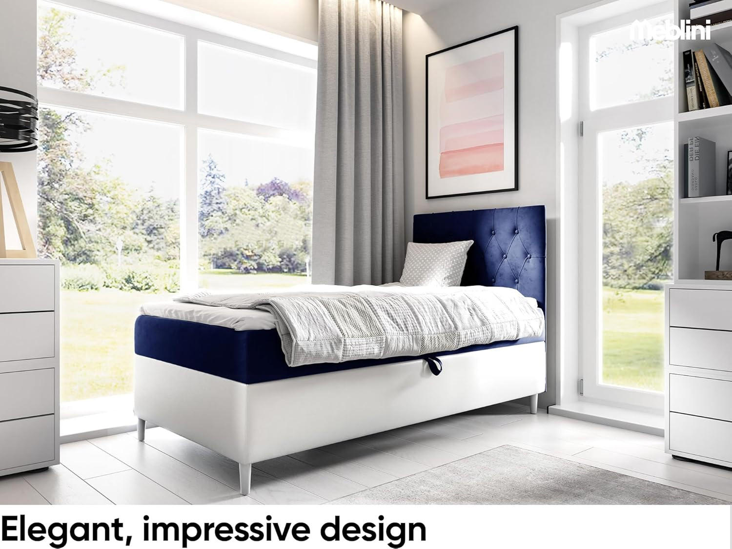 Thumbnail - Meblini Kinderbett, Dunkelblau, Weiß, Holzwerkstoff, 82x208 cm, Kinder- & Jugendzimmer, Kindermöbel, Kinderbetten, Kinde...