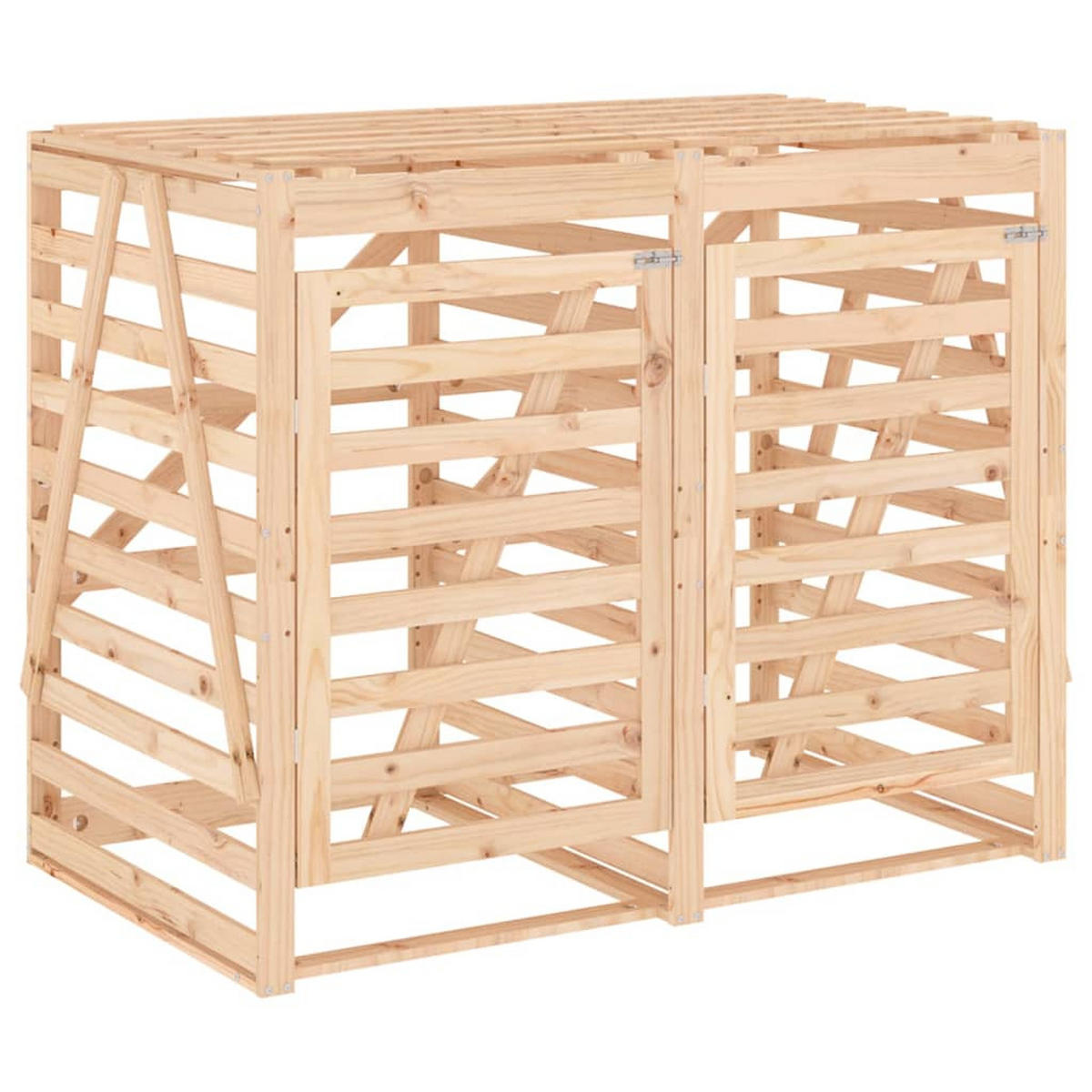 2ER Mülltonnenbox Kiefernholz BOUMI | 162x91,5x128,5cm Natur | Für 2 Tonnen - Naturfarben, Holz (162/128.5/91.5cm) - DELUKE