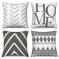 KISSENBEZÜGE 4er Set 45 x 45 cm Grau Weiß Geometrisch Leinen - Multicolor, Textil (45/45cm)