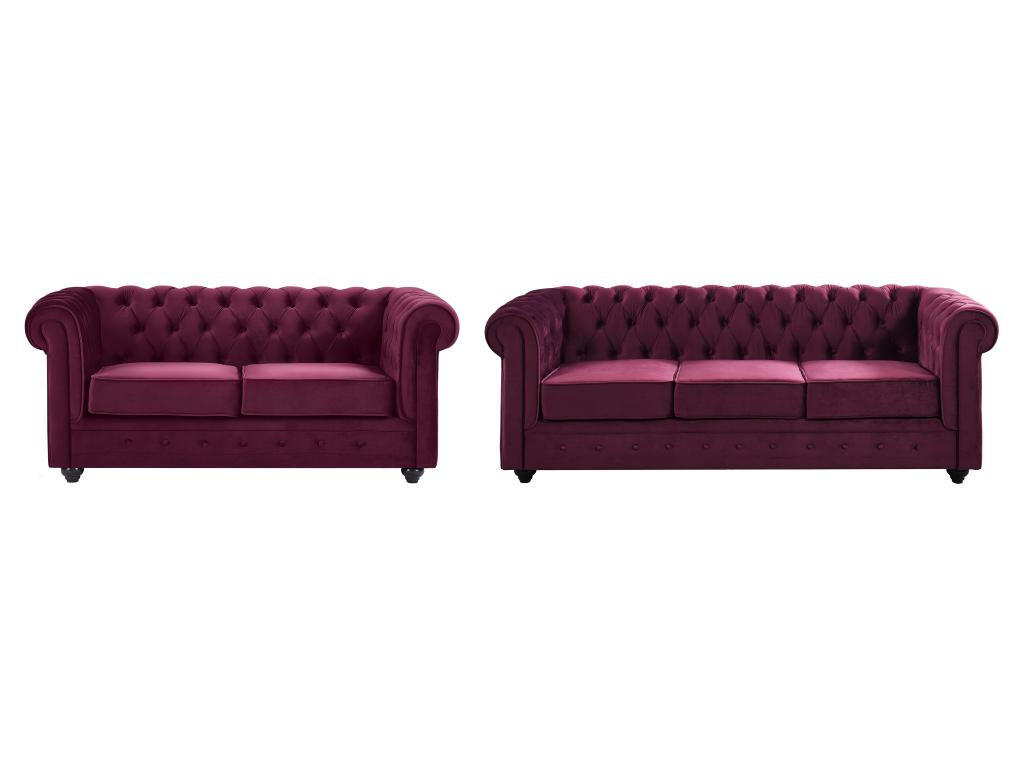 SOFAS 3-Sitzer & 2-Sitzer - Samt - Purpur - CHESTERFIELD - Bordeaux, Textil (88/72/205cm) - Vente-Unique