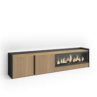 LOWBOARD, Eiche und Schwarz, 212/35/50cm, Elektrokamin XXL, Led - Eichefarben, Holzwerkstoff (212/50/35cm) - Skraut Home