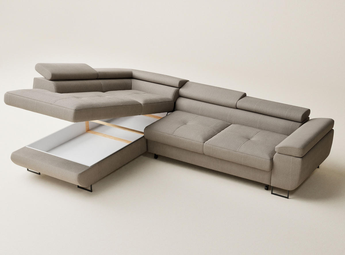 ECKSOFA MIT SCHLAFFUNKTION Concord Dunkelbeige Samtstoff - Beige/Schwarz, Holz/Holzwerkstoff (203/277cm) - Maison de Reve