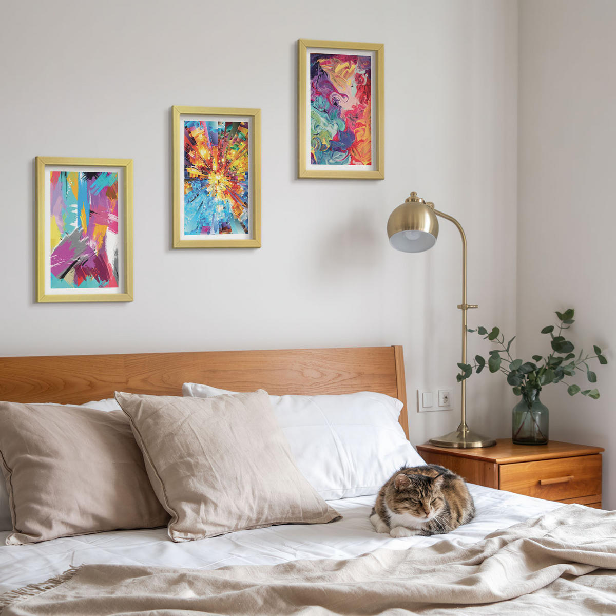 BILDER SET 3er Set - 20x30 cm Goldrahmen - Bunte abstrakte Farbmuster - Goldfarben, Kunststoff (20/30cm) - TULUP