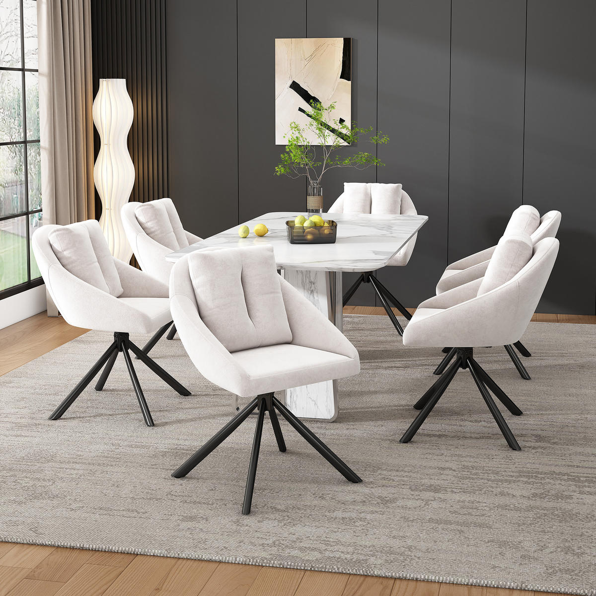 ESSZIMMERSTUHL 6 Stück Drehbar Samt Beige Grau, Ergonomisch - Beige, Textil (65/79/59cm) - FLIEKS