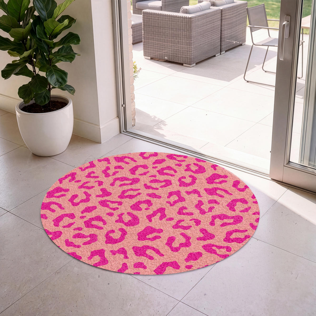 FUSSMATTE Pantherdruck - Rosa - Tierdruck - Minimalistisch Sauberlaufmatte 120x120 cm - Pink, Kunststoff (120/120cm) - MuchoWow