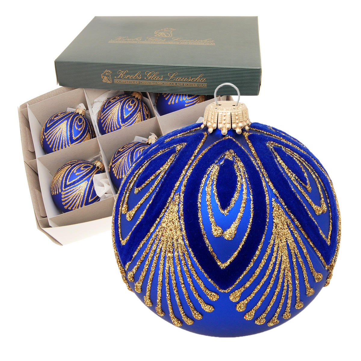 CHRISTBAUMKUGELN Designer-Pfau Blau 8cm (Glas / 6 Stk.) - Blau, Glas (8/8/8cm) - Krebs Glas Lauscha
