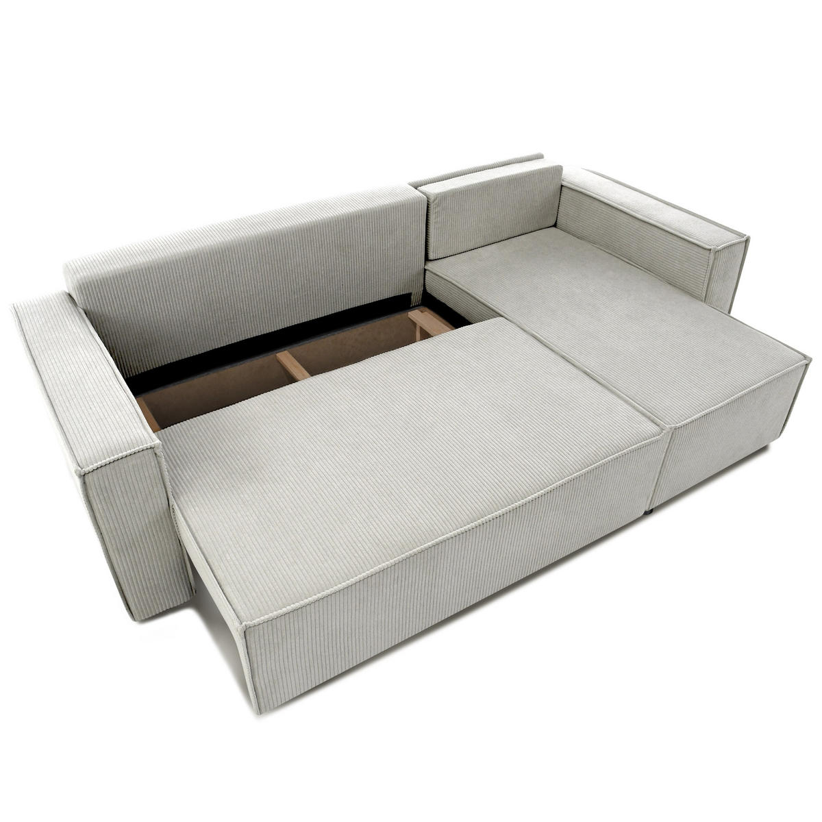 ECKSCHLAFSOFA Neapol mit Bettkasten, 255 cm, Cord-Stoff, Beige - Beige/Schwarz, Textil (256/148cm) - Beautysofa