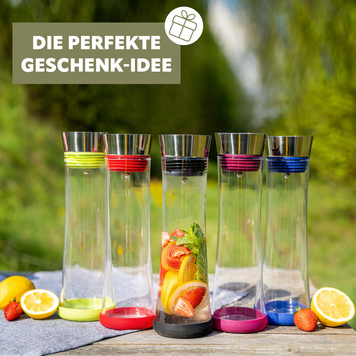 GLASKARAFFE 1 Liter CAROLA, lila, Edelstahl, Silikon - Magenta, Glas (1L) - bremermann