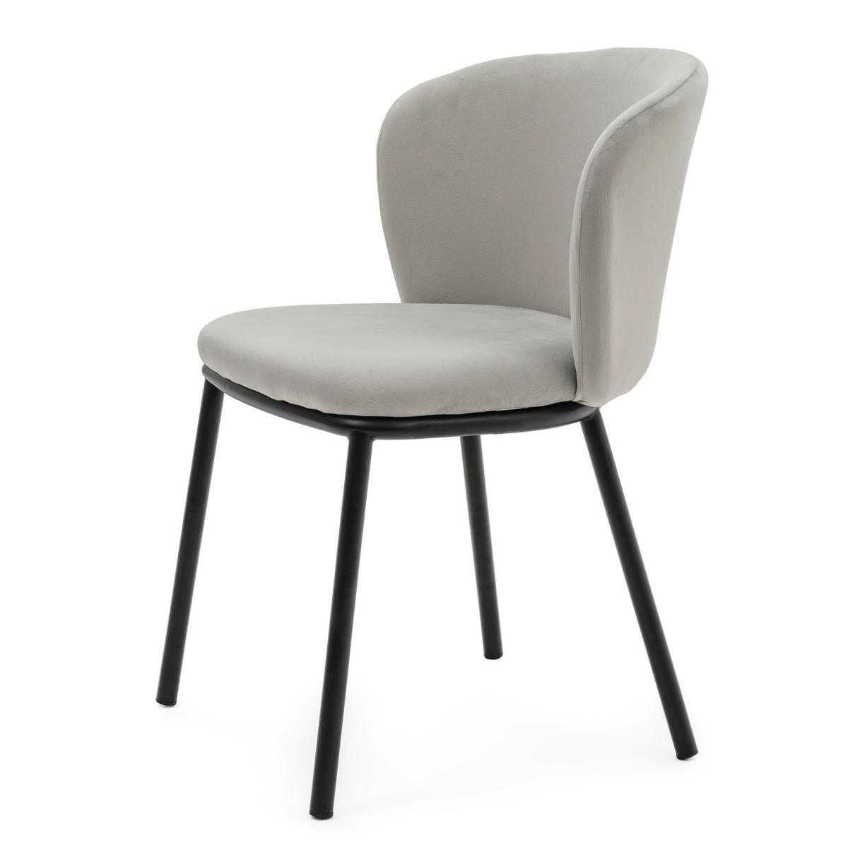 STUHL BARI gepolsterter mit Steppung - hellgrau - Samt Velour - Hellgrau/Schwarz, Textil/Metall (54/81/57cm) - NEW HOME