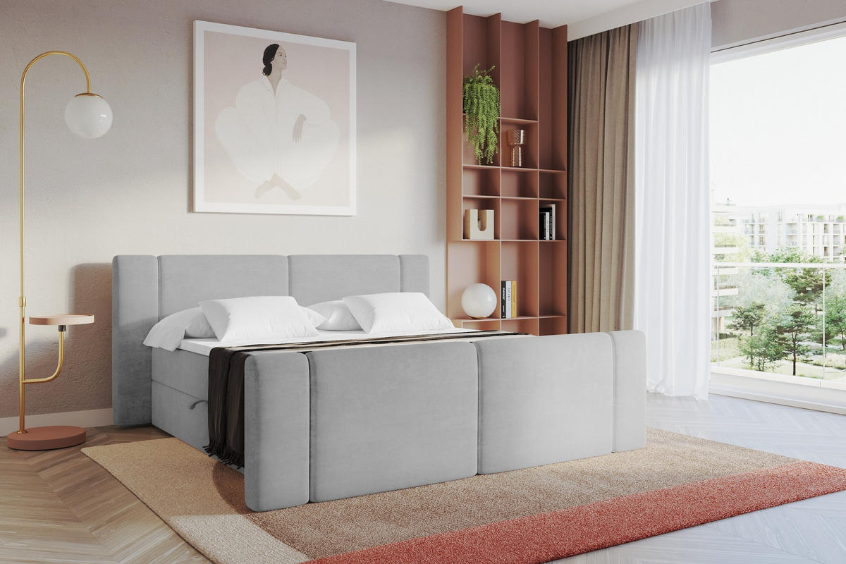 BOXBETT mit Matratze H3 - EVON Zanozek - 140x200 cm Grau - Greige, Holzwerkstoff (140/200cm) - ALTDECOR