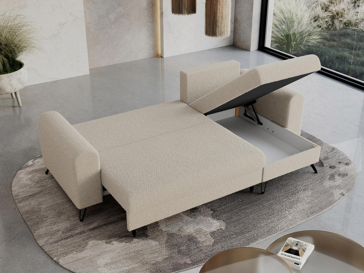 ECKSOFA Hugo Boucle Beige - Beige/Schwarz, Textil/Metall (242/140cm) - MKS