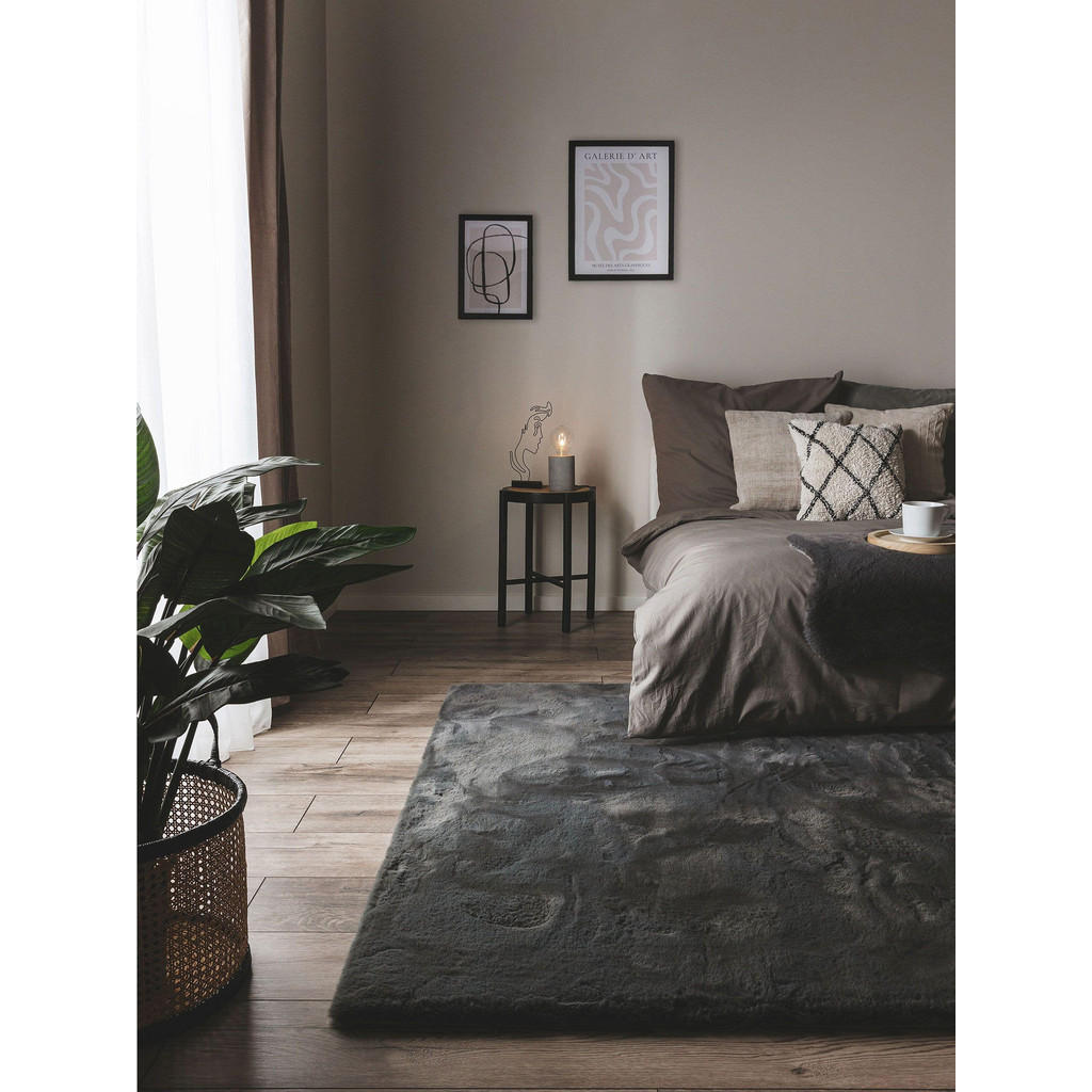 Thumbnail - benuta Nest Kunstfell-Teppich, Anthrazit, Textil, Beton Optik, Rechteckig, 80x150 cm, Gots, wasserabweisend, Teppiche & ...