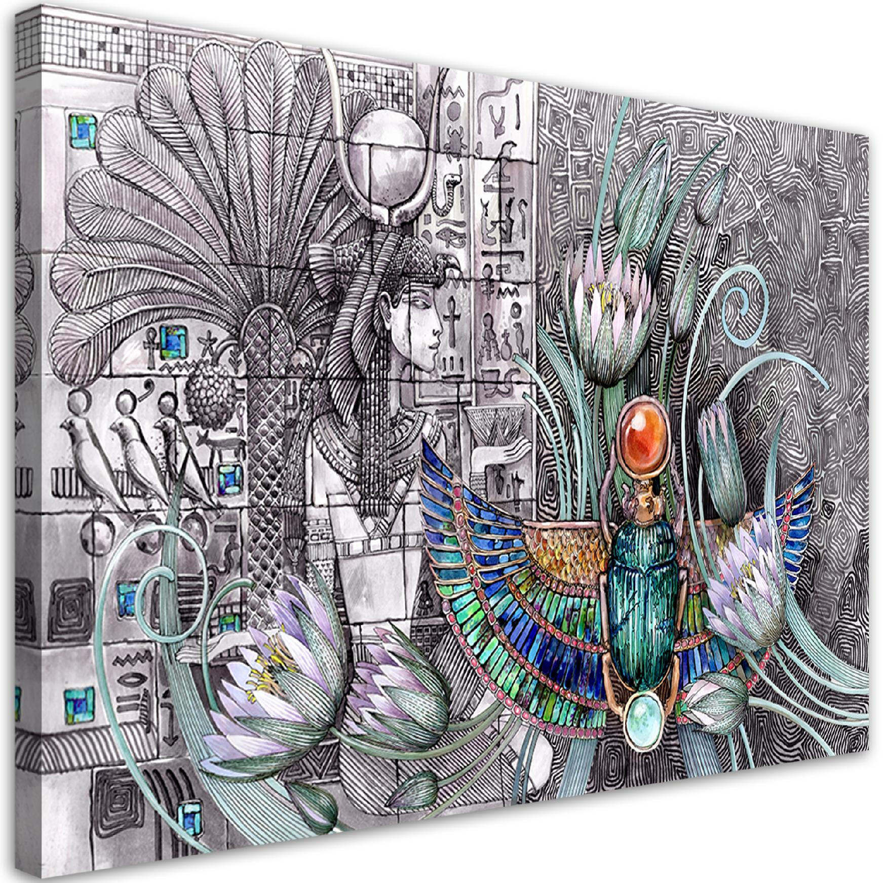 WANDBILD ägyptische hieroglyphen und skarablen - Silberfarben, Textil (60/40cm) - Feeby