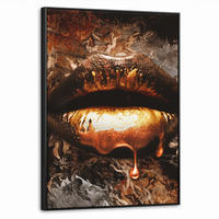 LEINWAND Bilder mit Rahmen - Gold - Lippen - Kunst - Gold - Luxus - Abstrakt - 50x70 - Kupferfarben, Textil (50/70cm) - MuchoWow