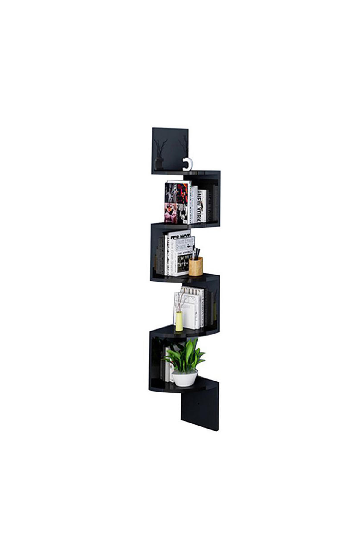 WANDREGAL 5-Stufig aus Holz in Schwarz Wandmontage Platzsparend Praktisch Modernes Design 19,8 x 19,8 x 125 cm - Schwarz, Holzwerkstoff (19.5/122/19.5cm) - Livingandhome