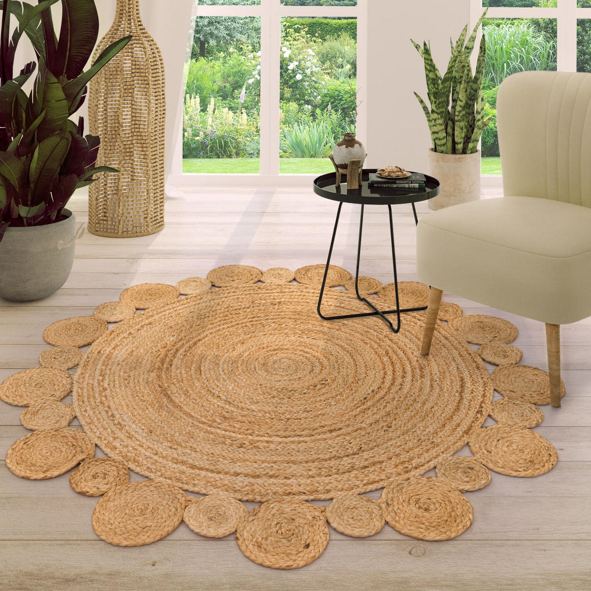 FLACHWEBETEPPICH Cutout Natur Ø 100 cm - Naturfarben, Naturmaterialien (100/100cm) - TT Home