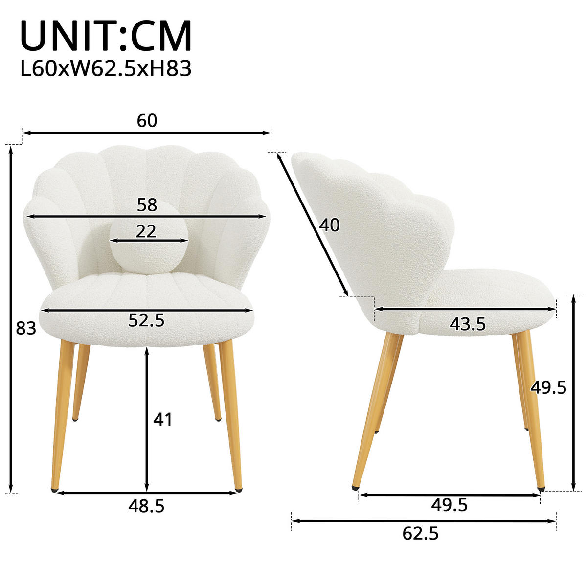 STUHL-SET 2 Stück Muschel-Design, DE-42124, Weiß - Weiß, Holzwerkstoff (62.5/83/60cm) - ComfortXL