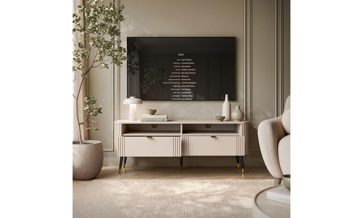 TV-SCHRANK YVETTE 138/40/53 cm Kaschmir 2 Schubladen - Kaschmir/Goldfarben, Holzwerkstoff/Metall (138/53/40cm) - Lookway