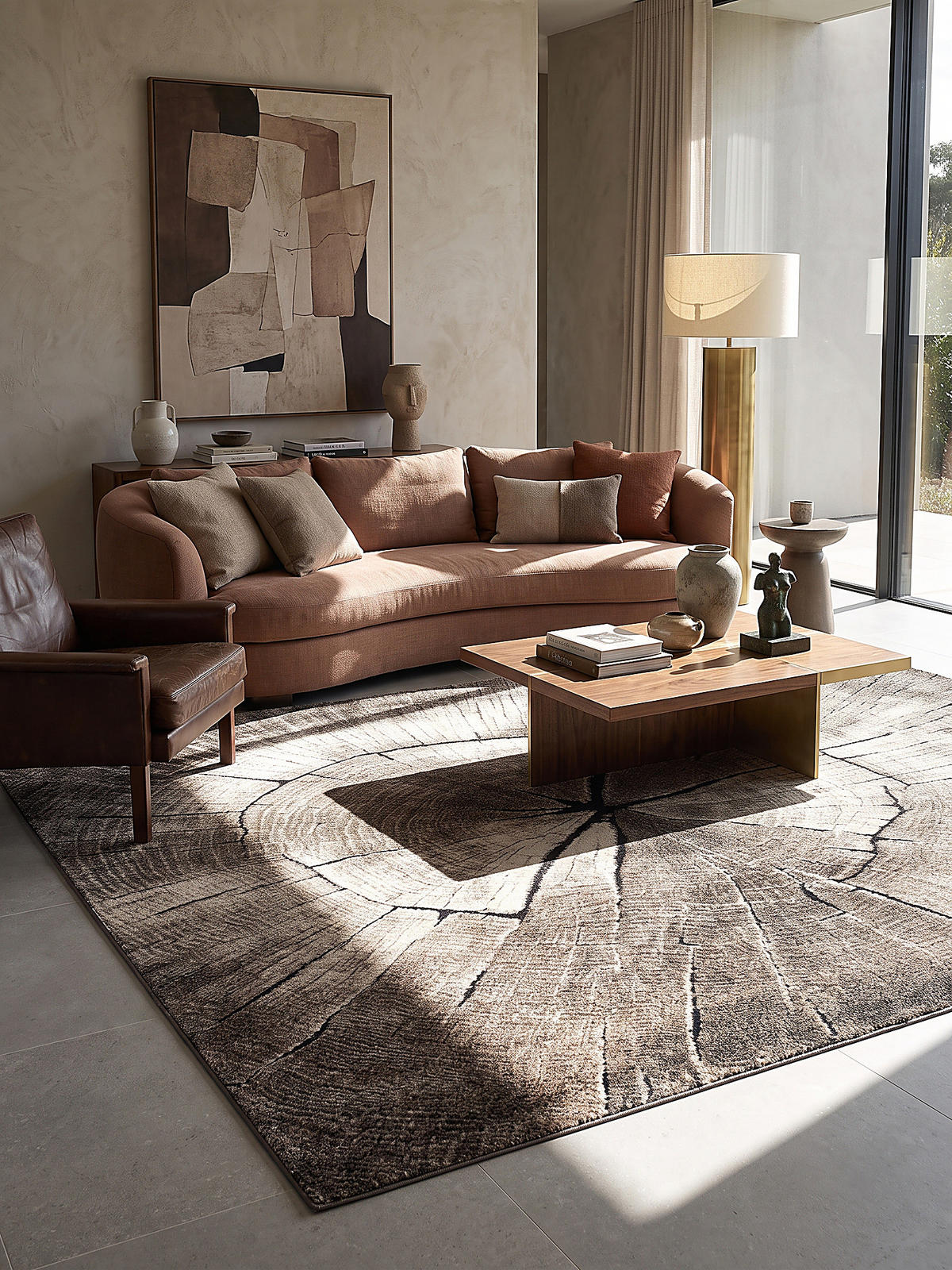 TEPPICH Kurzflor OGLIO Abstrakt Polypropylen-Polyester Natur Ø 160 cm Rund - Beige, Textil (160/160cm) - KADIMA DESIGN