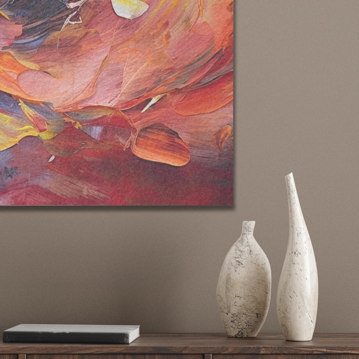 AKUSTIKBILD Ölgemälde - Kunst - Abstrakt - Farbenfroh Kunstdruck Schlafzimmer 50x70 cm - Altrosa, Kunststoff (50/70/0.9cm) - MuchoWow