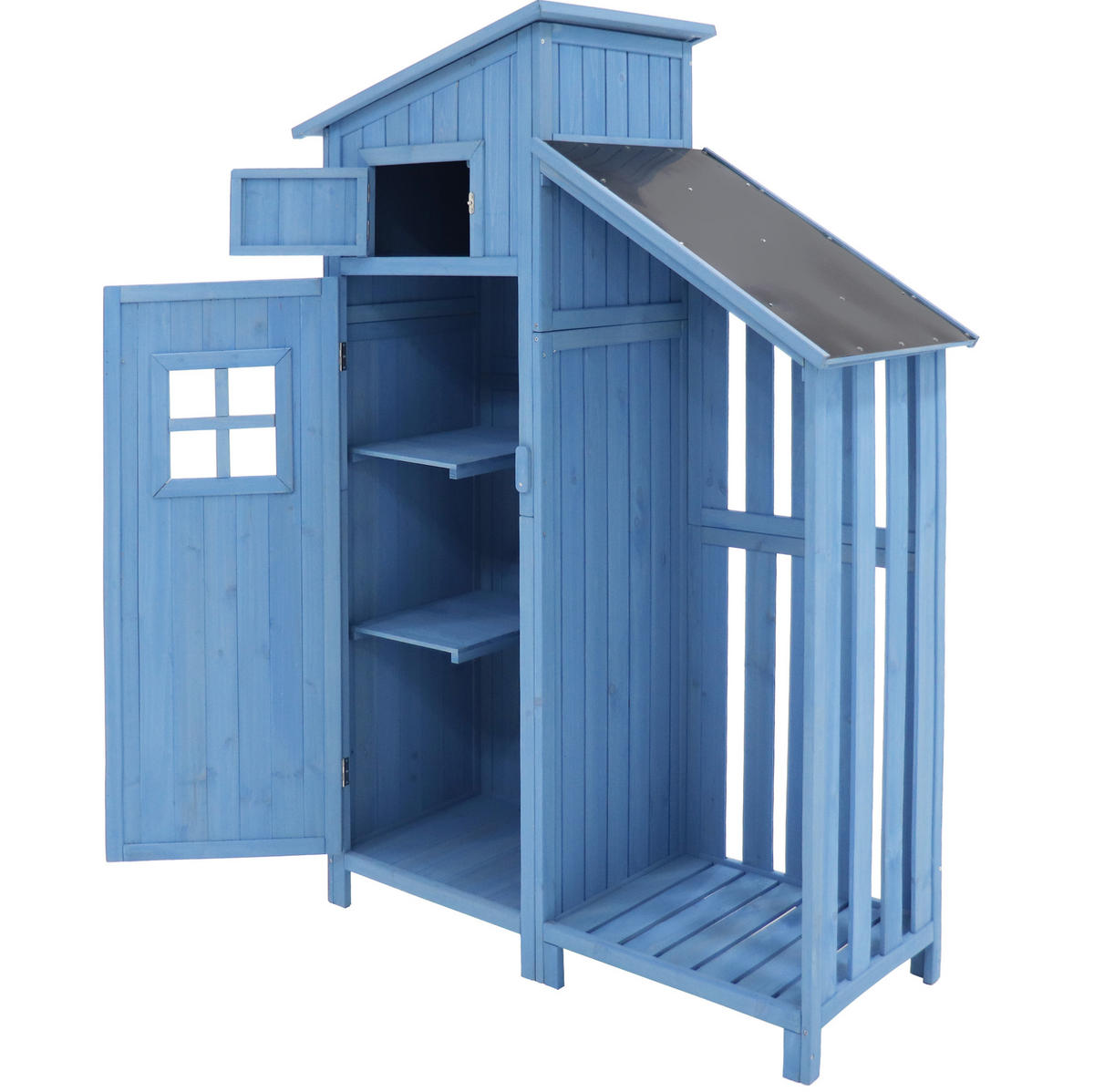 GARTENSCHRANK aus Massivholz 124x46x174cm Blau mit 2 Regalen - Blau, Holz (46/174/124cm) - Modfu