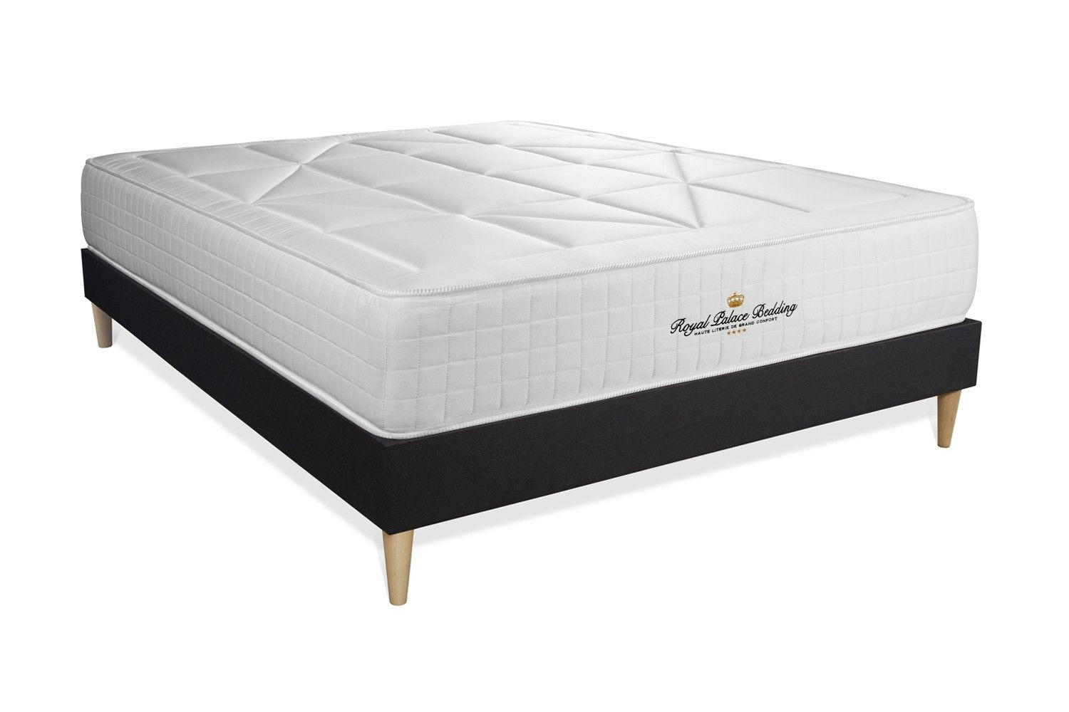 BETT Windsor Taschenfederkern und Memory-Schaum 140 x 190 cm h1 - Kit Bettgestell Schwarz - Beige/Schwarz, Holz (140/190cm) - ROYAL PALACE BEDDING