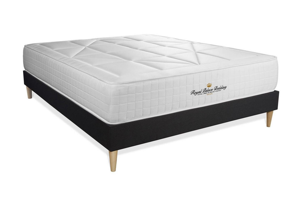 BETT Windsor Taschenfederkern und Memory-Schaum 130 x 190 cm h1 - Kit Bettgestell Schwarz - Beige/Schwarz, Holz (130/190cm) - ROYAL PALACE BEDDING