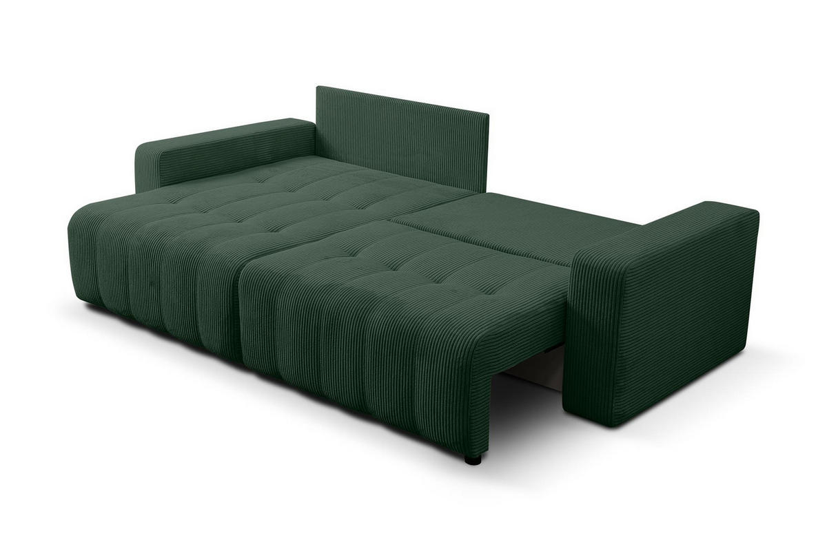 ECKSOFA Masina Dunkelgrün, Schlafsofa aus Cordstoff - Dunkelgrün, Holzwerkstoff (245/143cm) - Bettso