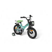 KINDERFAHRRAD Robo 14 Zoll türkis Frontkorb, Getränkehalter, Stützräder, Kettenschutz, Flaschenhalter - Türkis, Metall (65cm)