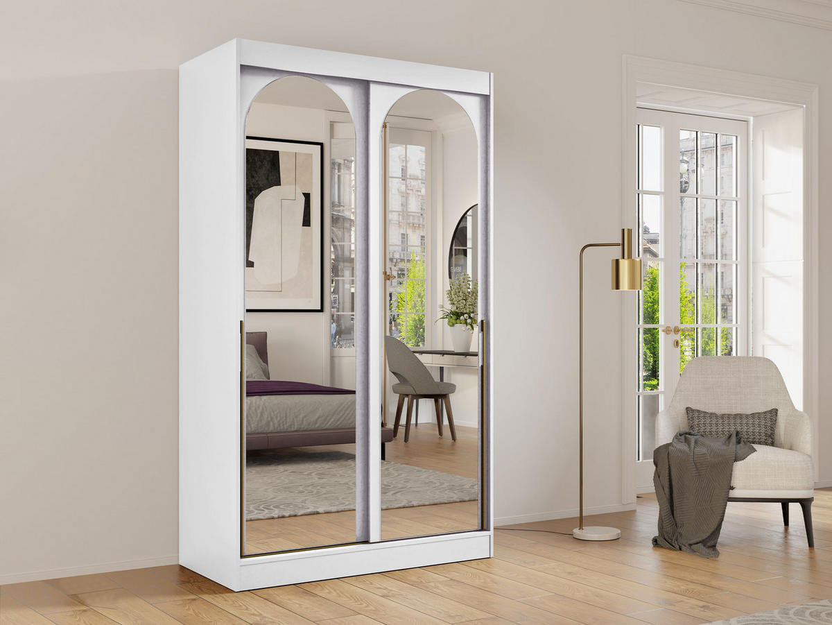 SCHIEBETÜRENSCHRANK Modin 120 - Goldfarben/Weiß, Holzwerkstoff/Kunststoff (120/216/65cm) - MIRJAN24
