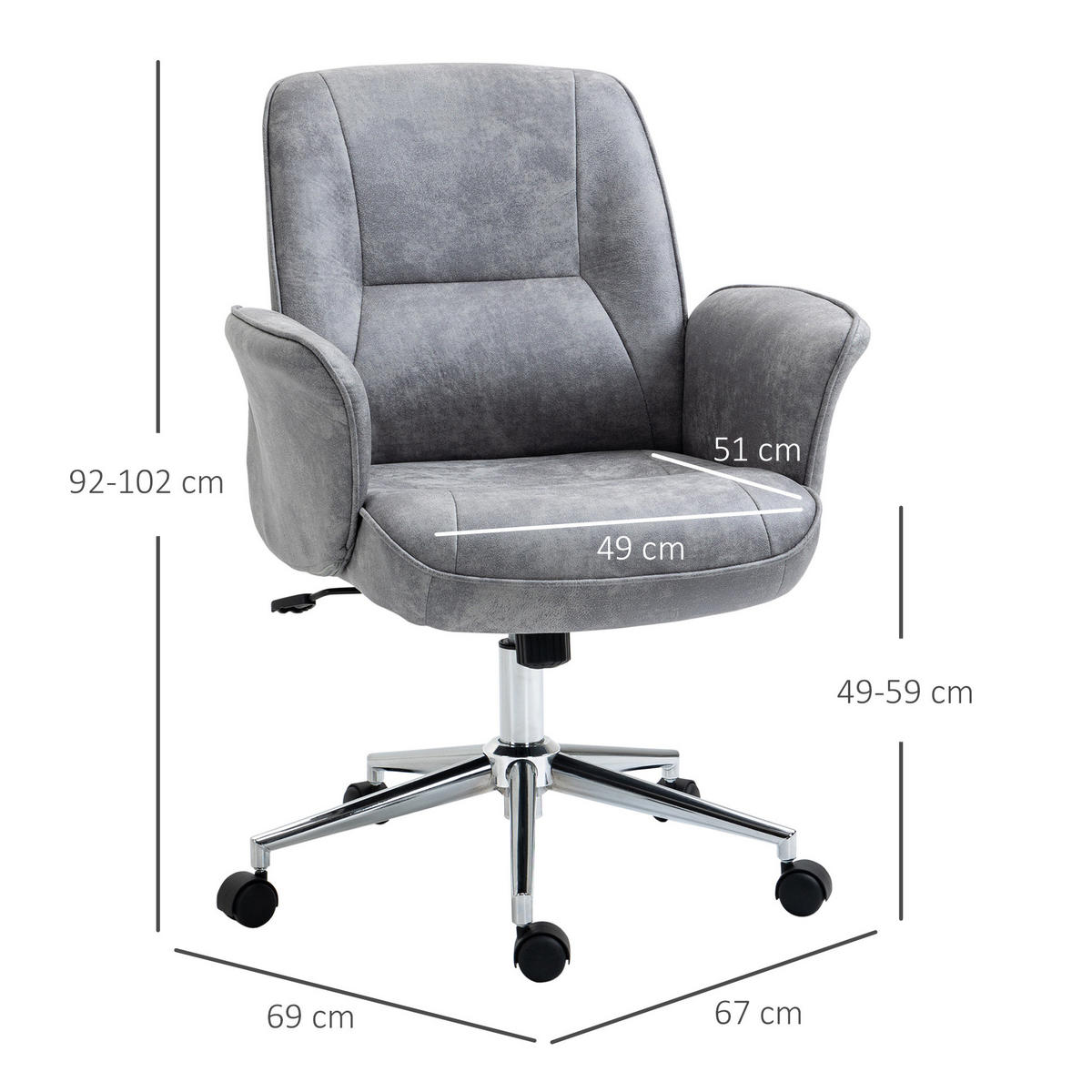 DREHSTUHL 67/69/92-102 cm, ergonomisch & höhenverstellbar, Hellgrau - Hellgrau, Kunststoff (69/102/67cm) - Redom