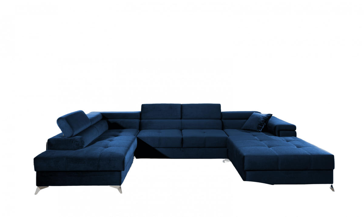 WOHNLANDSCHAFT mit Schlaffunktion und Bettkasten, Kronos-Stoff - Chromfarben/Dunkelblau, Textil/Metall (345/90/202cm) - Eltap