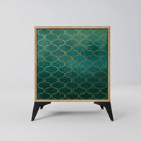 SIDEBOARD TESSELATED GREENERY, Eichefarben, 57,5x42x70,5 cm, Schwarze Metall-Sternfüße - Eichefarben/Multicolor, Holzwerkstoff/Metall (57.5/70.5/42cm) - SpaceRebels
