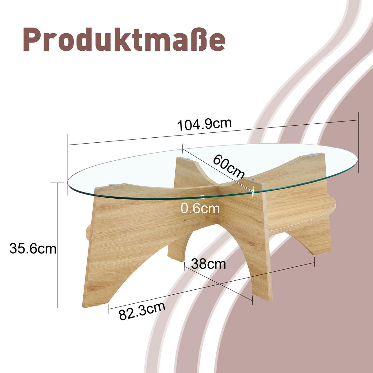 COUCHTISCH aus MDF 104x60x45 cm und Sicherheitsglas Transparent mit Ablage - Transparent, Glas (104.9/60/45cm) - IVMEU