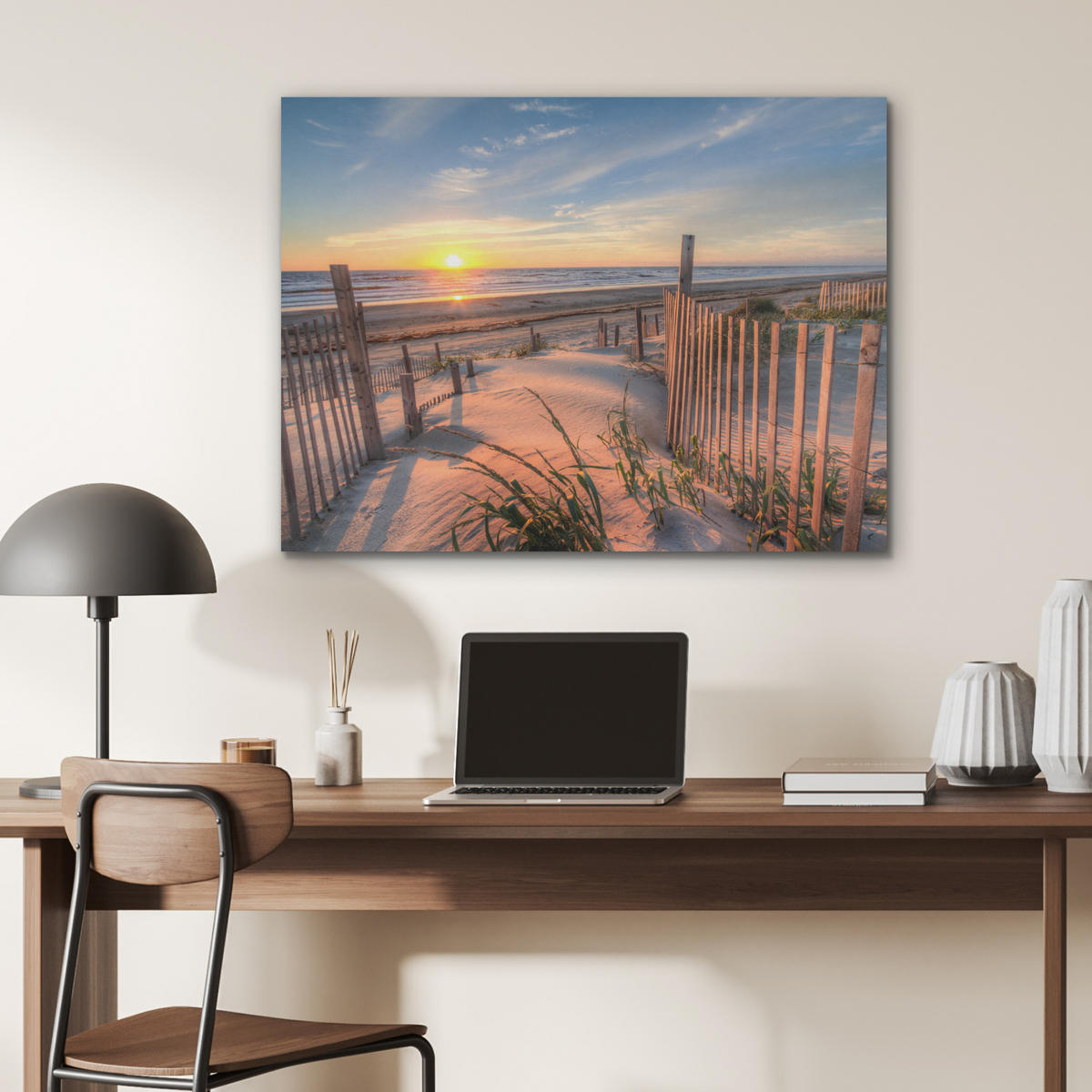 AKUSTIKPANEEL Strand - Meer - Düne - Sonnenuntergang - Landschaft 80x60 cm - Beige, Textil (80/0.9/60cm) - MuchoWow