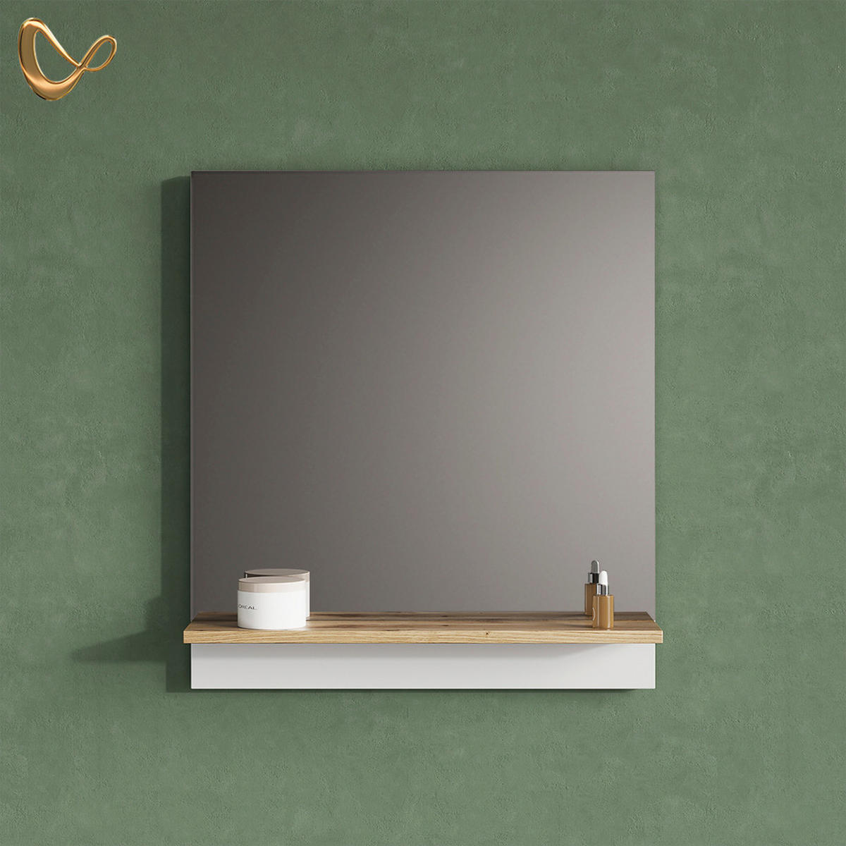 BADSPIEGEL Timavo Weiß 60 x 67 cm mit Regal - Weiß/Eiche Artisan, Holzwerkstoff (60/67/14cm) - Livinity®