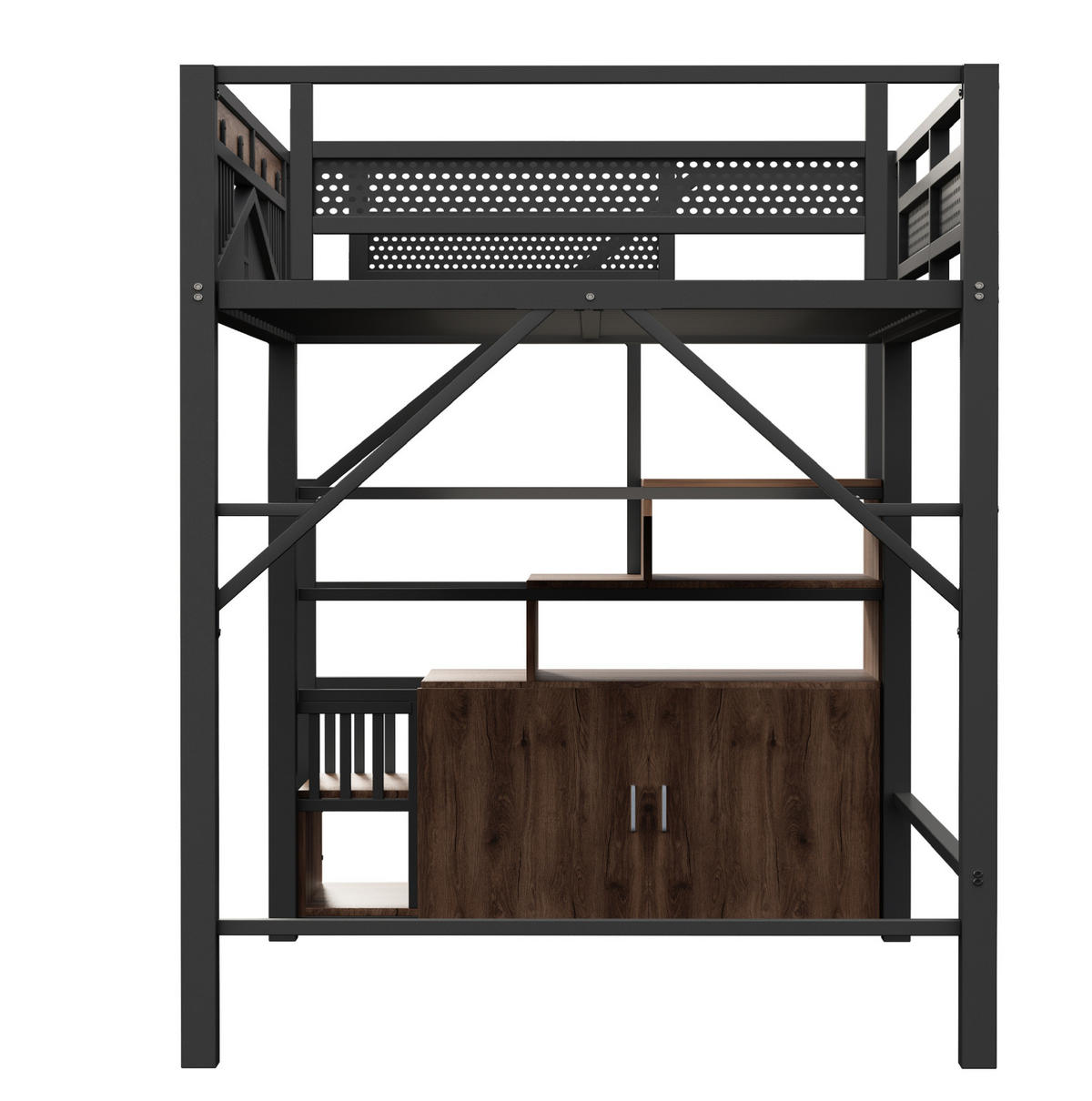 HOCHBETT 140/200 cm in Schwarz – mit Stauraumtreppe und Rausfallschutz - Schwarz, Metall (140/200cm) - BEAOK