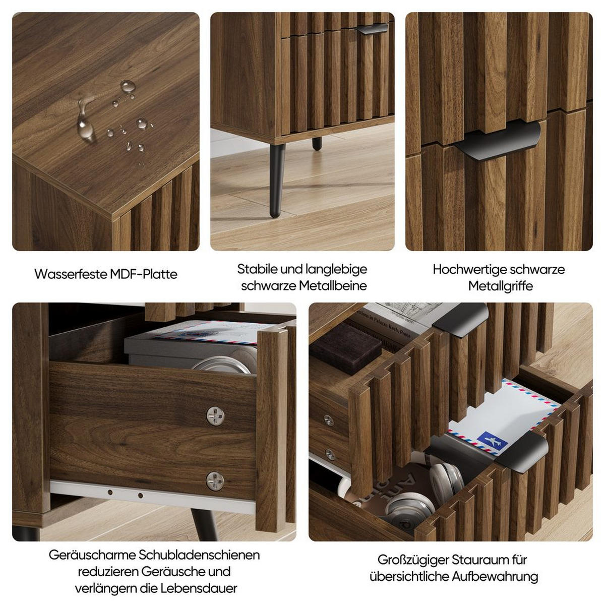 NACHTISCH WALNUSS, 2 SCHUBLADEN, EINGELASSEN, MULTIROOM - Baltimorefarben, Holzwerkstoff (40/53/45cm)