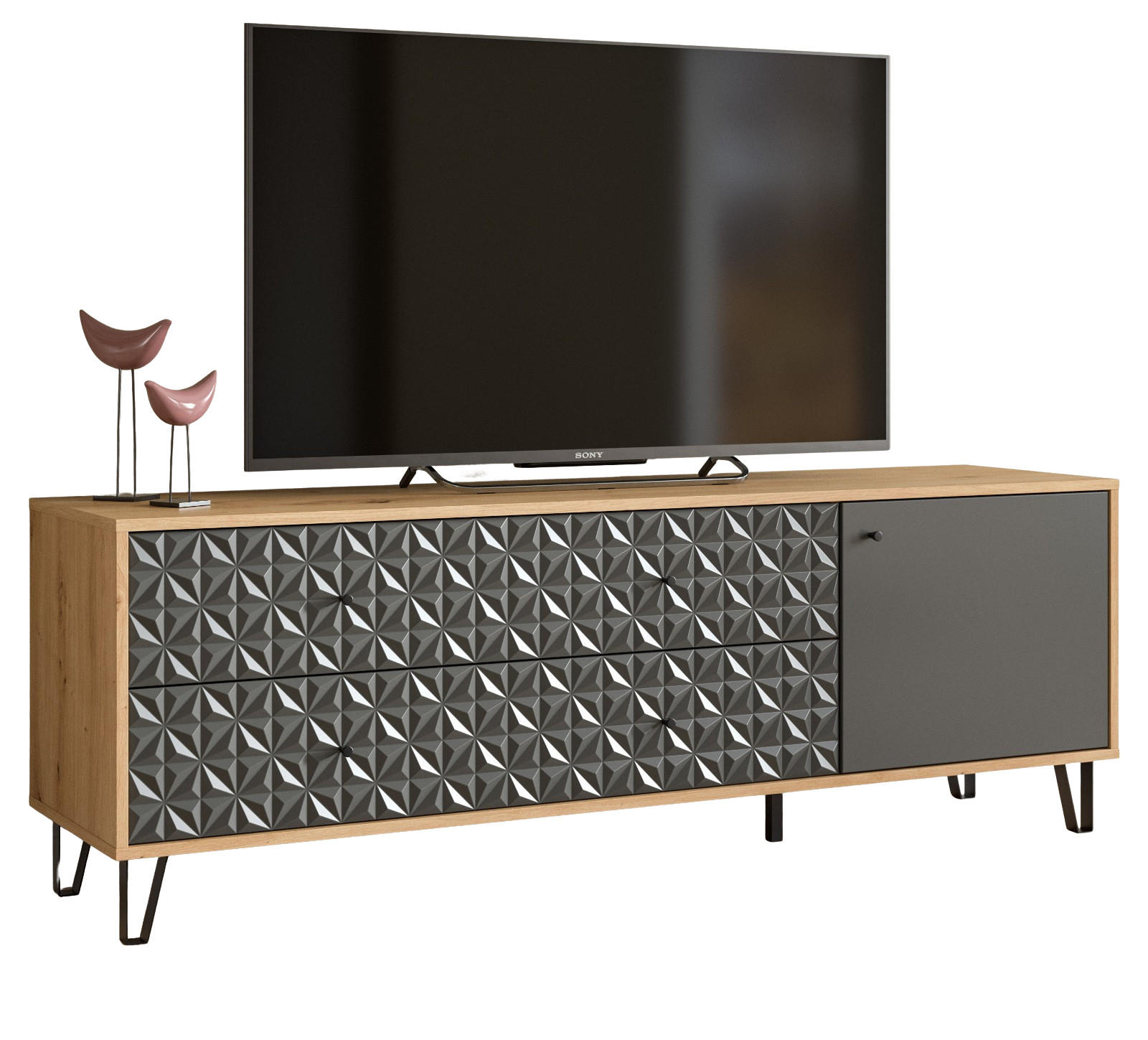 Inn.Furn Tv-Lowboard Grau, Eiche Artisan 164x56x40 cm