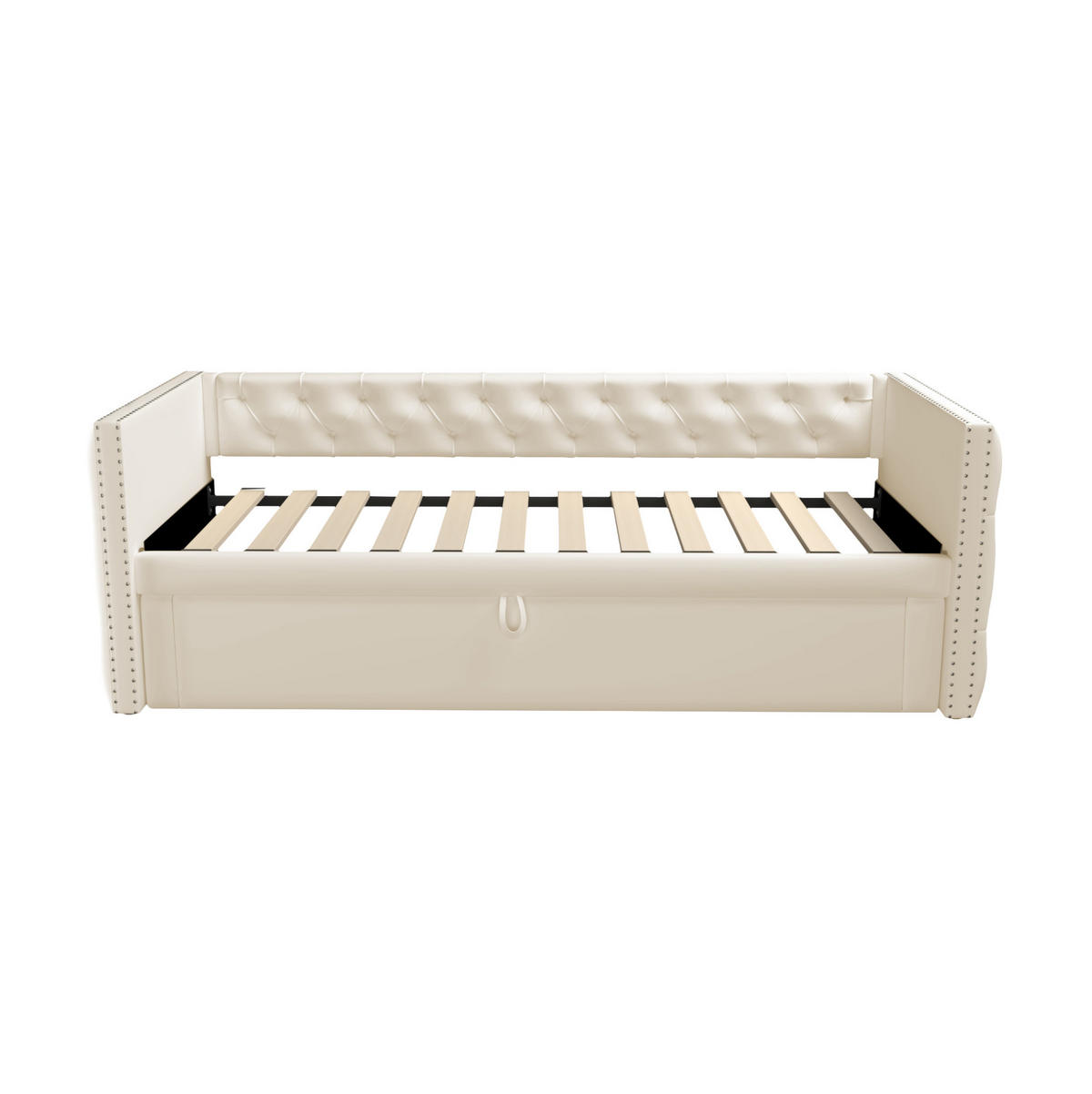 SAMT-POLSTERBETT 90/200 cm Beige inkl. Lattenrost, ausziehbar als Schlafsofa - Beige, Textil (90/200cm) - BEAOK
