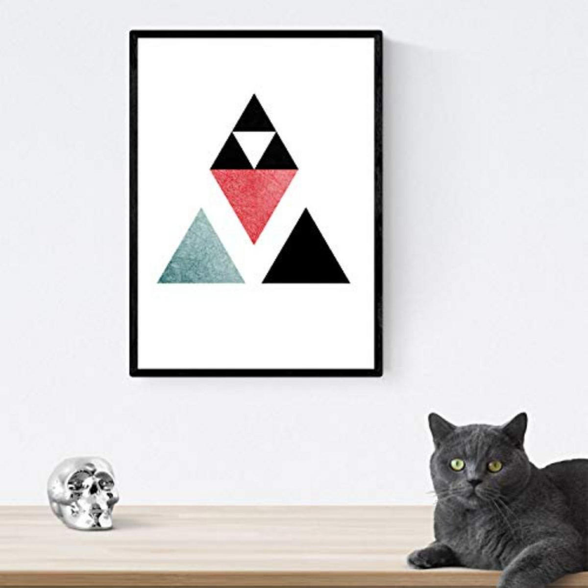 POSTER Set mit 4 Geometrische Nordischer bunten Dreicken im Rot und Blautönen A4 Schwarzer Rahmen - Schwarz, Papier (29.7/3cm) - Nacnic