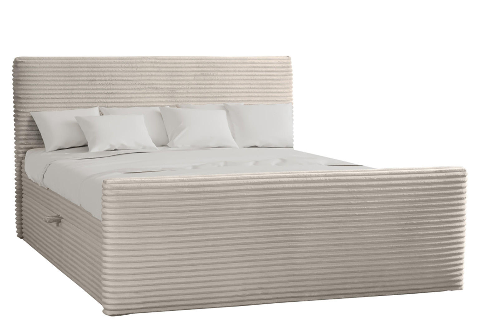 Kaiser Möbel KONTINENTÁLNÍ POSTEL s úložným prostorem a topperem TRENTO plyšová manšestrová tkanina 120x200 cm Ecru H2-Pocket