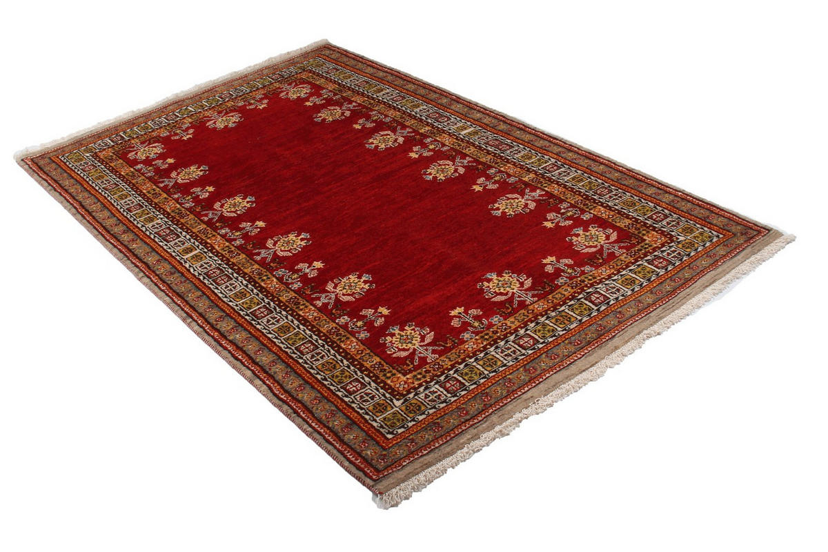 GABBEH-TEPPICH handgeknüpft Rizbaf Rot 213/133 cm Schurwolle - Rot, Textil (133/213cm) - Looma