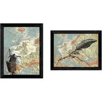 POSTER Set Mit 2 Vintage Stil Seemann Mit Fernglas Über Europa. A4 Rahmenlos - Klar, Papier (29.7/5/21cm) - Nacnic