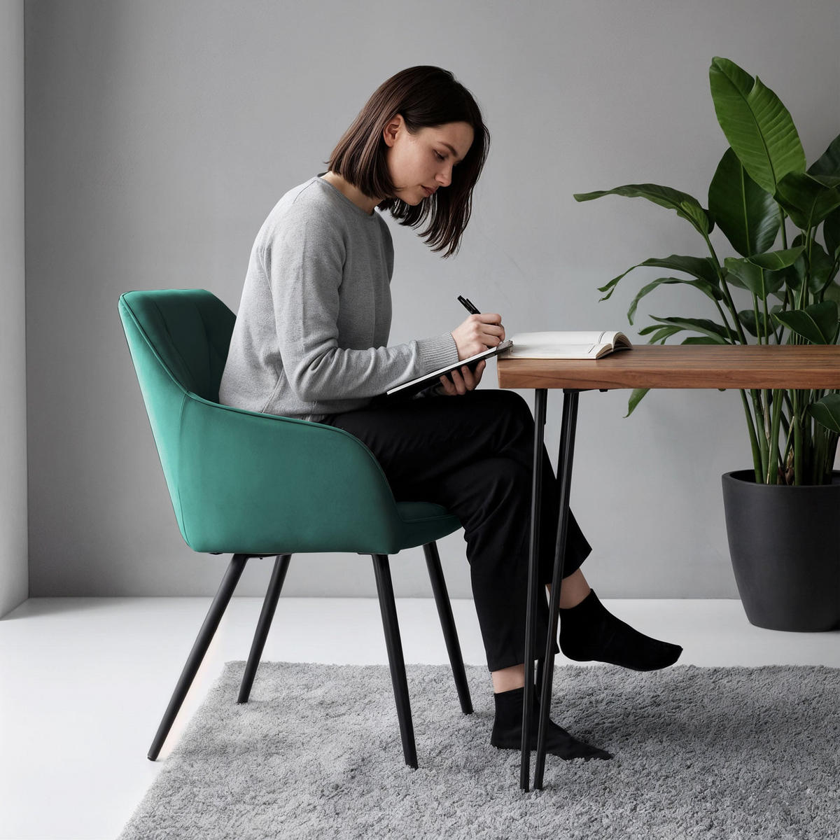 POLSTERSTUHL 6er Set, Metallbeine Grün, Schwarz 54,5/82,5/58 - Schwarz/Grün, Textil (55/83/58cm) - RAUMHIRSCH FURNITURE